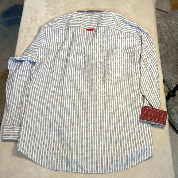 7 Downie Street Men’s Button Down Fun Pattern Circles sz9 White Grey Long Sleeve - Picture 12 of 13